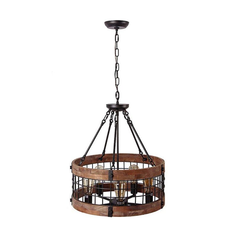 Industrial Vintage Drum Pendant Light Wrought Iron 5-Light Hanging Lamp for Dining Room