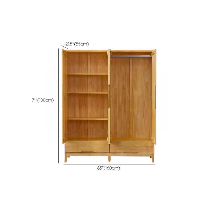 Solid Wood Kid's Wardrobe Light Wood Wardrobe Armoire with Garment Rod