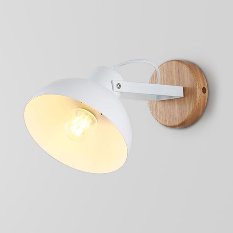 Lámpara de pared de 1 cabezal de tazón modernismo lámpara de apliques de metal en blanco con madera redonda placa trasera