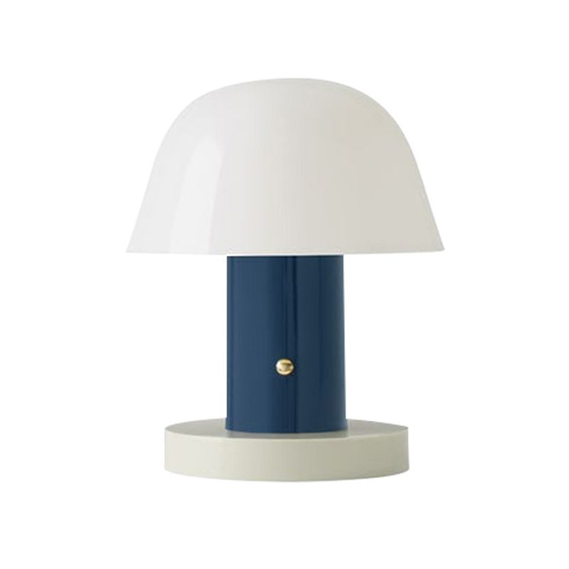 Metal Mushroom Desk Lighting Contemporary LED Night Table Lamp in White and Blue/Brown and Blue for Living Room