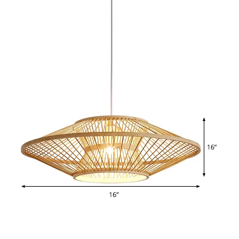 Saucer chinois Light Light Bamboo 1 Bulbe Éclairage en bois suspendu en bois pour le thé