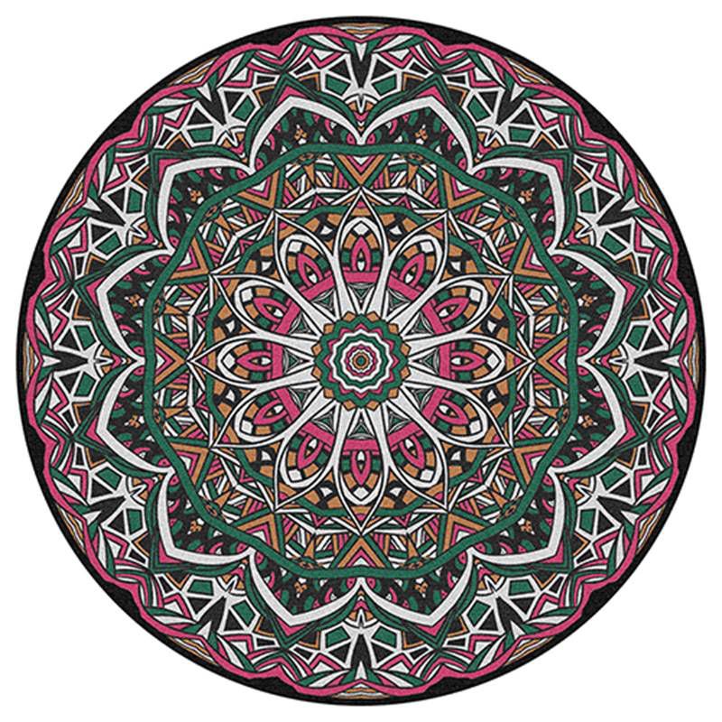 Round Multicolor Flower Print Rug Polyester Carpet Retro Anti-Slip Backing Indoor Rug for Bedroom