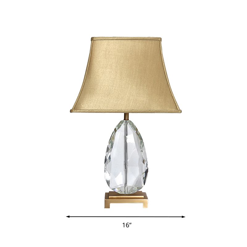 22"/26" L Oval Clear Crystal Nightstand Light Countryside 1 Light Living Room Table Lamp in Beige with Fabric Shade