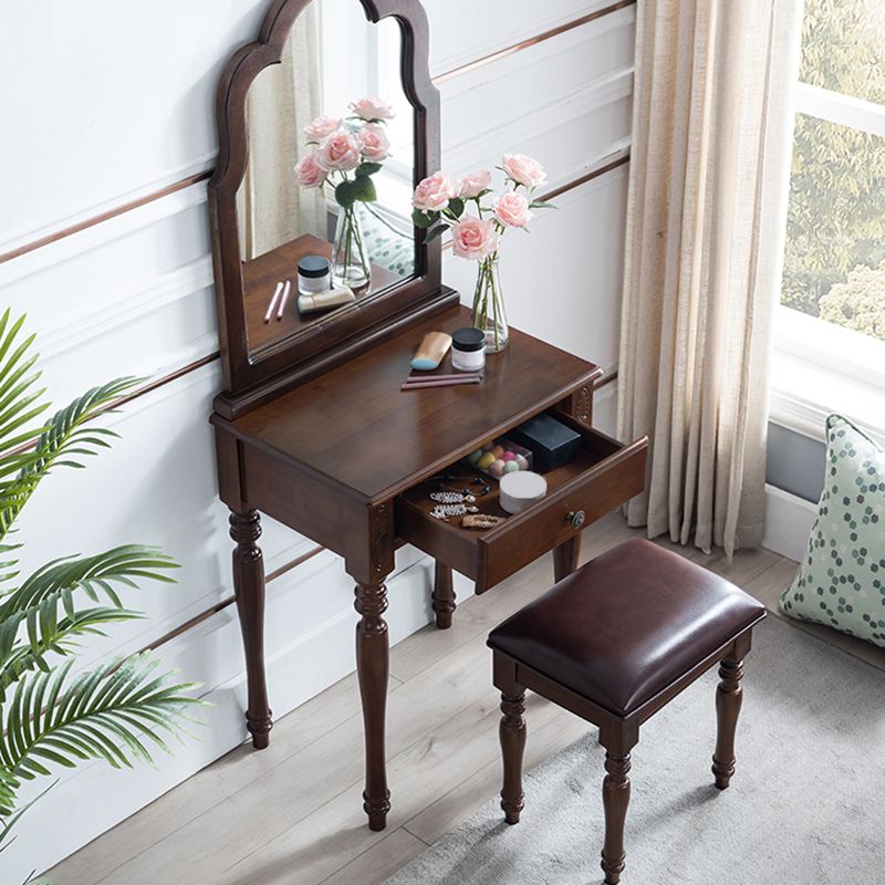 Traditional Wooden Vanity Makeup Dressing Table Stool Set, 23.62" Wide