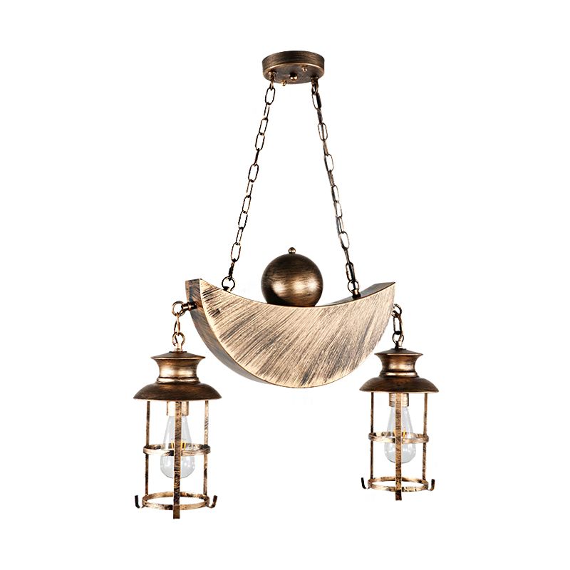 Caged Living Room Pendant Chandelier Retro Industrial Metal 2 Lights Gold/Silver Hanging Fixture