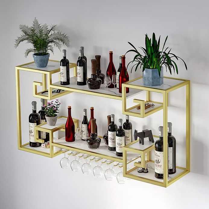 Wall Mounted Wine Rack Metal Wine Bottle & Glass Rack for Dining Room