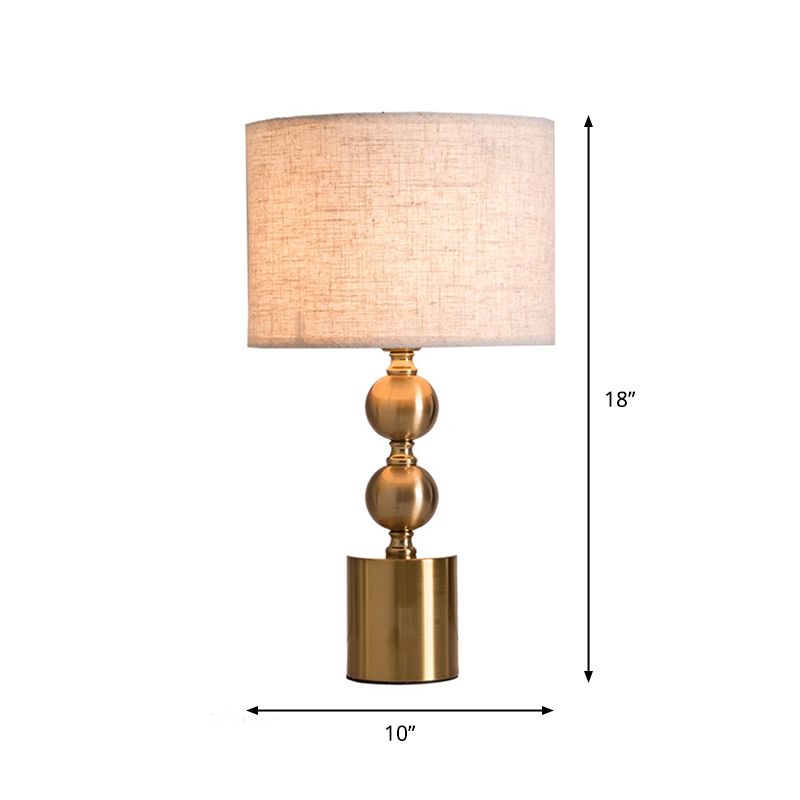 Fabric Cylindrical Night Light Postmodern Single Table Lamp with Gourd Base in Antiqued Gold