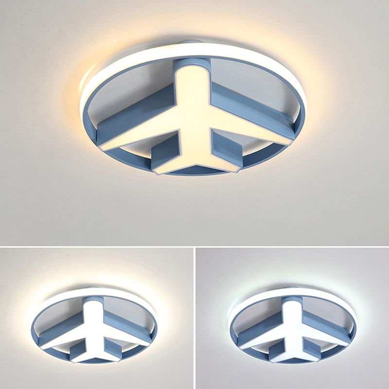 Metal Plane Shape Flush Mount Light Kid-Style 2 Lights Flush Ceiling Light Fixture in Blue