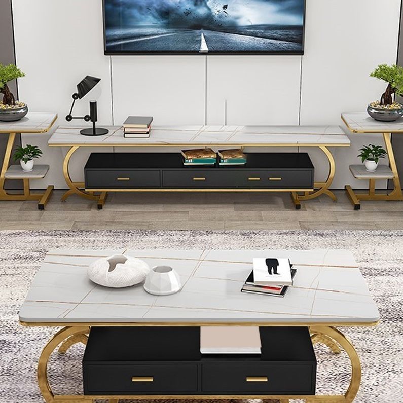 Glam Slate Top TV Media Console 3 Drawers Metallic Stand Console