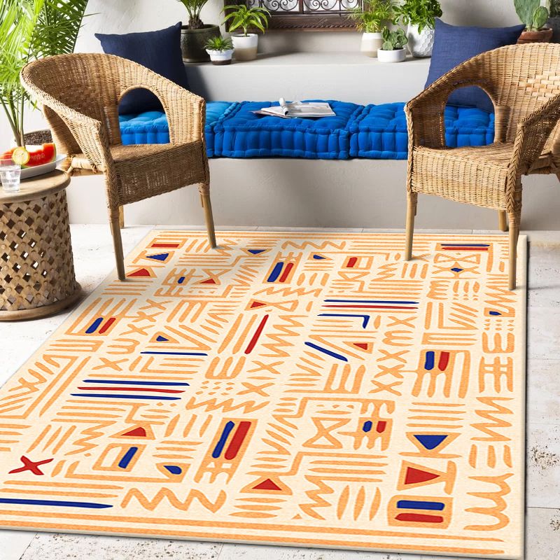 Classic Bohemian Rectangle Area Rug Natural Tribal Print Indoor Carpet Polyester Anti-Slip Backing Carpet for Living Room