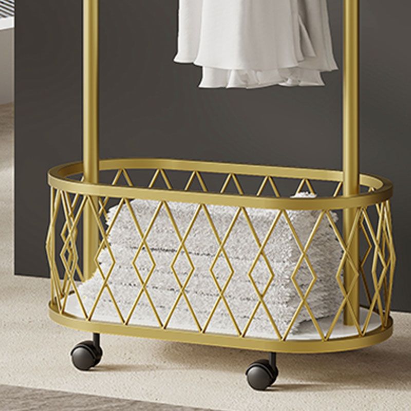 Brilliant Metal Coat Hanger Storage Basket Coat Rack with Castors