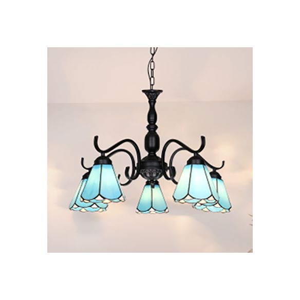 Chandelier de pétoncle rustique Talage de vitrail 5 lumières Pendant le plafond avec chaîne pour le salon