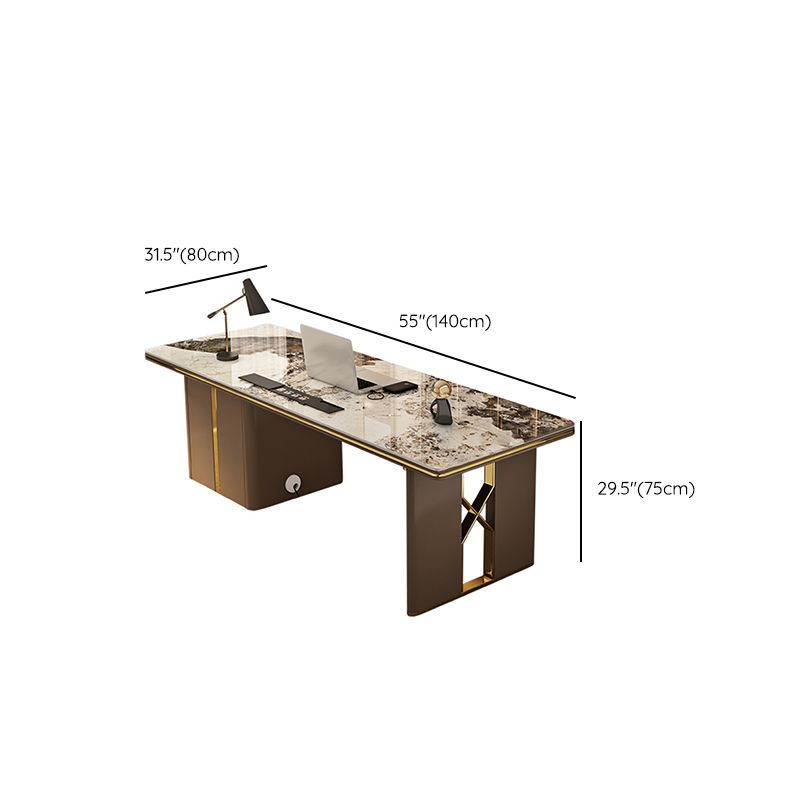 Modern Style Stone Office Desk Rectangular Shape Conference Table with 2-Legs in Brown