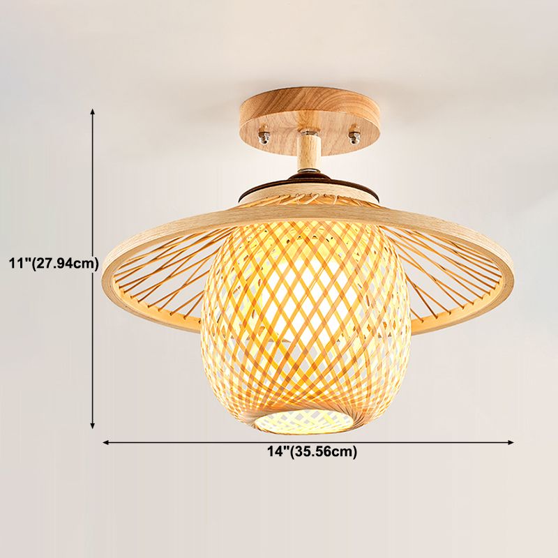 Bamboo Close to Ceiling Fixture Shaded Simple Style Semi Flush Mount Light