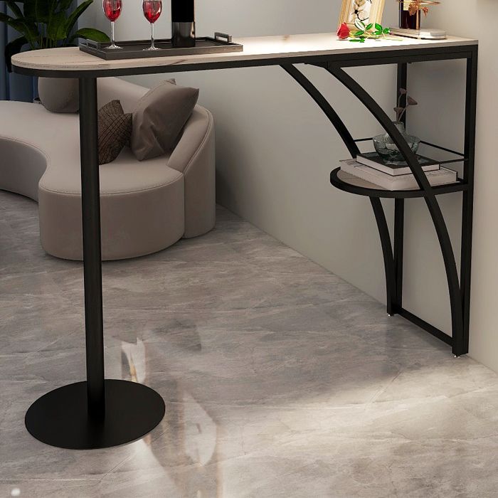 Modern White Marble Bar Table with Specialty Table Top Black Pedestal Table - 42" H