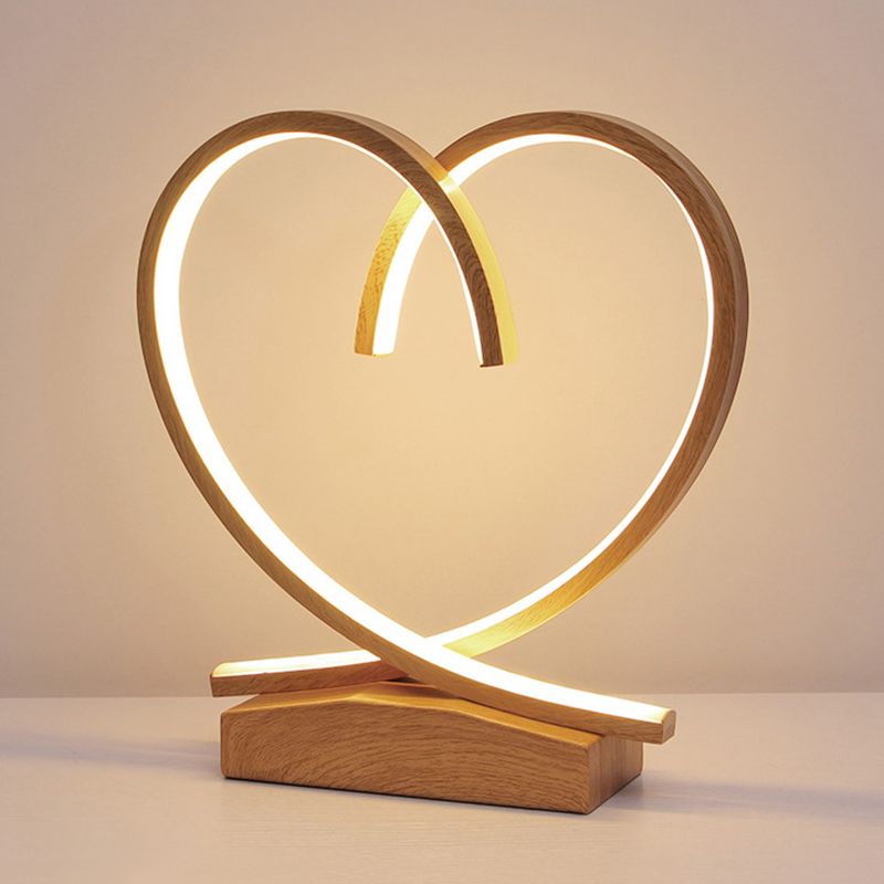 Loving Heart Wooden Night Table Light Simplicity Black/White/Wood LED Desk Lighting for Sleeping Room