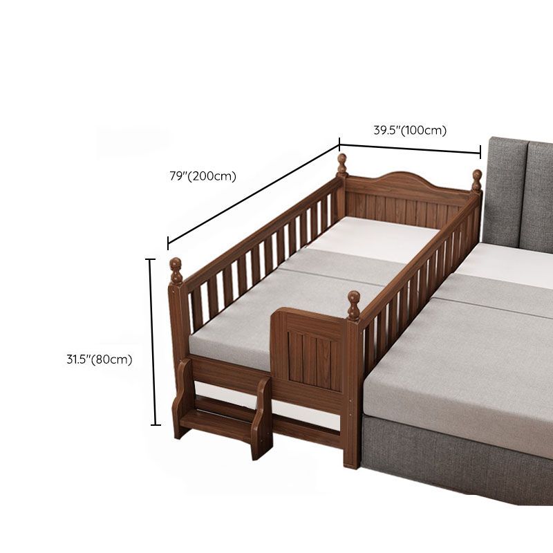 Traditional Brown Baby Crib with 3/4 Guardrail in Solid Wood