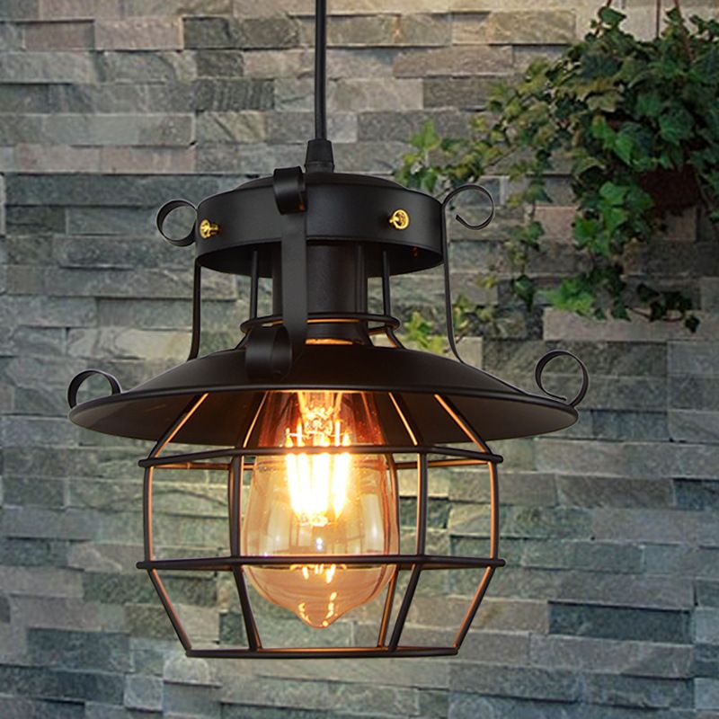 1 Light Lantern Ceiling Pendant Retro Industrial Style Metal Pendant for Restaurant