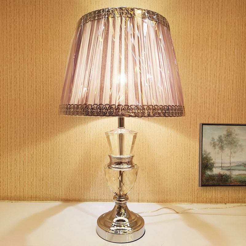 Pink Curvy Table Lamp Nordic 1 Head Faceted Crystal Desk Light with Fabric Shade