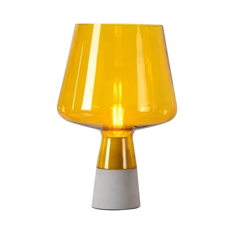 Truncated Cone Night Lighting Mid-Century Yellow/Blue Glass 1 Head Table Lamp with Open Top Design and Solid Concrete Base