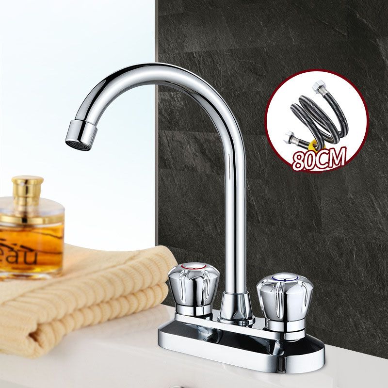 High-Arc Brass Bathroom Faucet Double Handle Vessel Sink Faucet