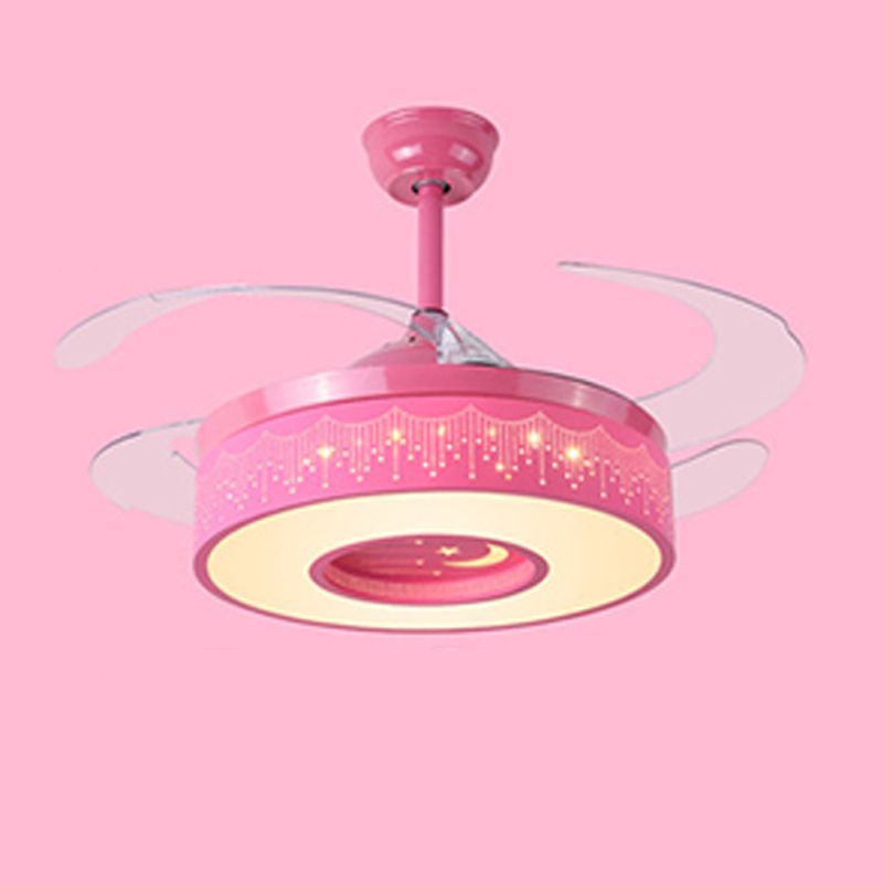 Cartoon Style Ceiling Fan Lamp Cylinder Shape LED Ceiling Fan Light for Children's Room