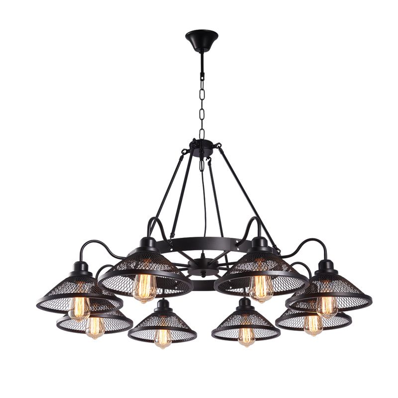 Industrial Cage Flared Chandelier Hanging Light Fixture Metal 8 Lights Pendant Ceiling Fixture Lamp