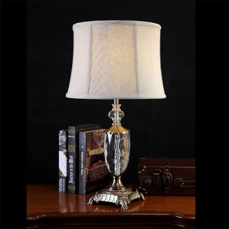 Modernist 1 Bulb Task Lighting Grey Paneled Bell Night Table Lamp with Fabric Shade