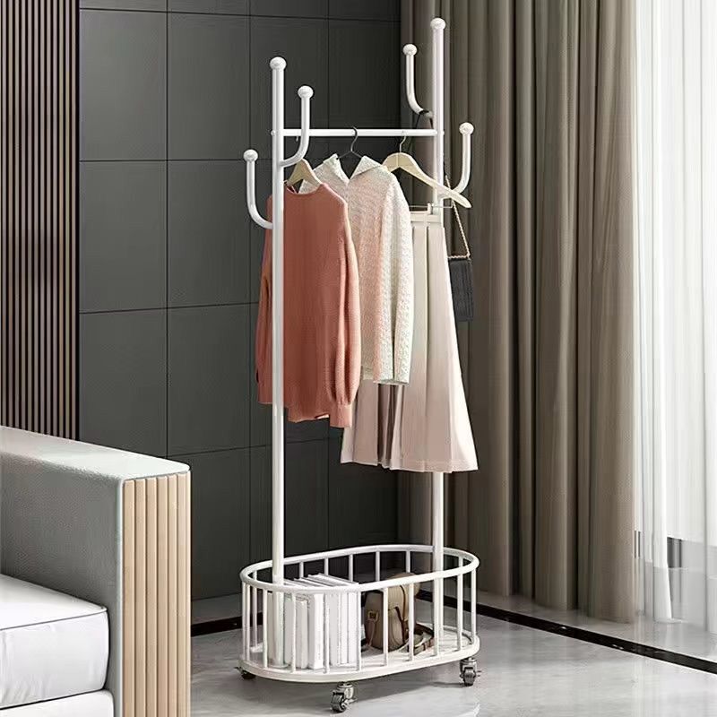 Modern Coat Rack Free Standing Hooks Design Metallic Coat Hanger with Universal Wheel