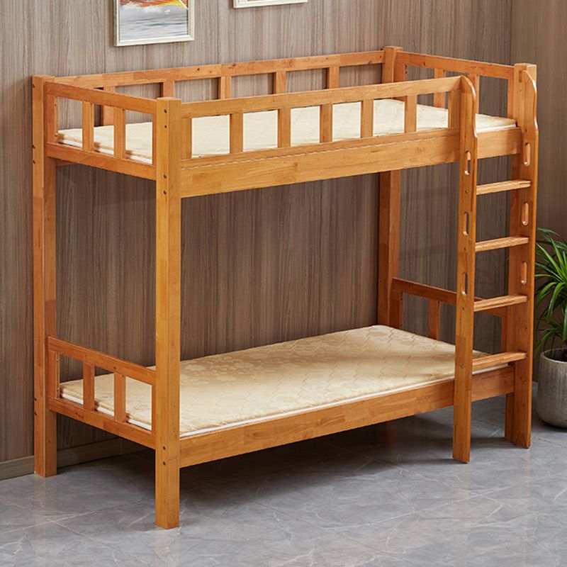 Mid-Century Modern Bunk Bed with Guardrail in Natural Solid Wood