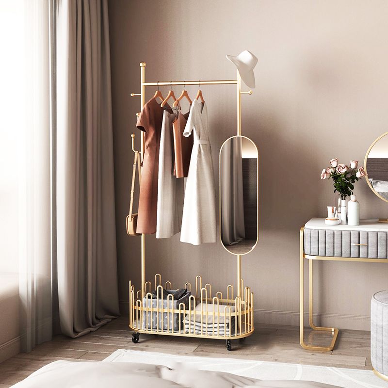 Contemporary Hall Tree Plain Free Standing Metal Coat Rack with Mirror