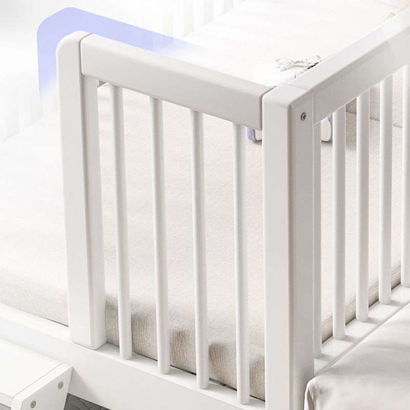 White Baby Crib Scandinavian Beech Nursery Bed with Guardrails