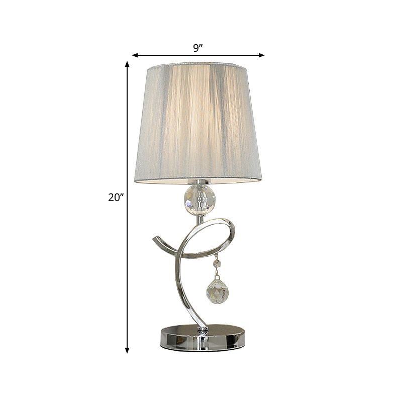 Fabric Barrel Shade Night Table Lamp Modernist LED Chrome Task Lighting with Crystal Droplet