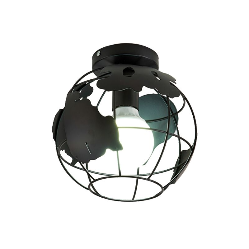 Industrial Flush Ceiling Lights Metal 1-Light Flush Mount in Black for Entryway