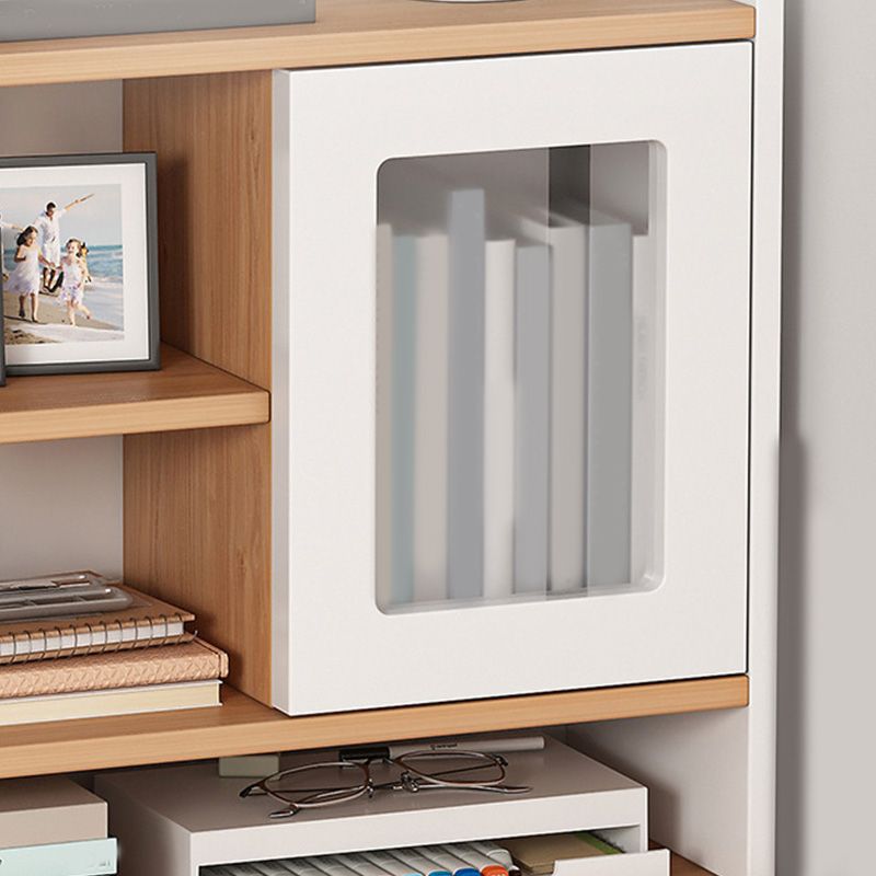 Contemporary Student Desk in White Wood with Drawers and Hutch