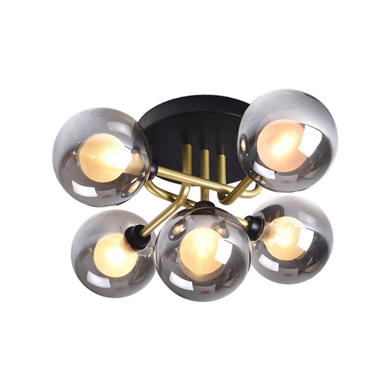 Spherical Glass Semi Flush Ceiling Light Modern Semi Flush Chandelier for Bedroom