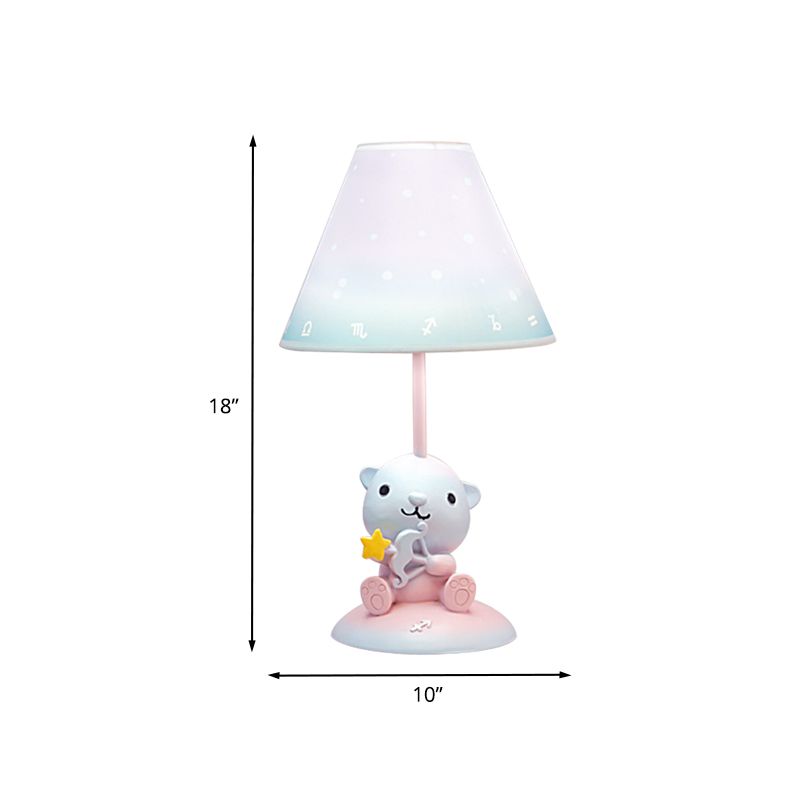 Pink Constellation Night Table Light Cartoon 1 Bulb Resin Nightstand Lamp with Cone Fabric Shade