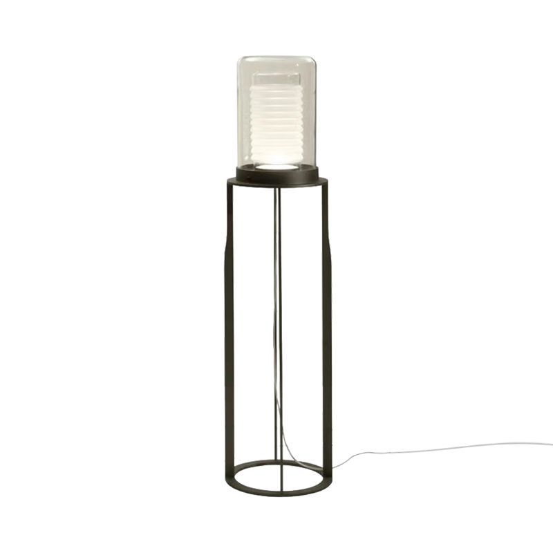 Simple LED Floor Light Black Dual Cylinder Stand Up Lamp with Glass Shade for Living Room