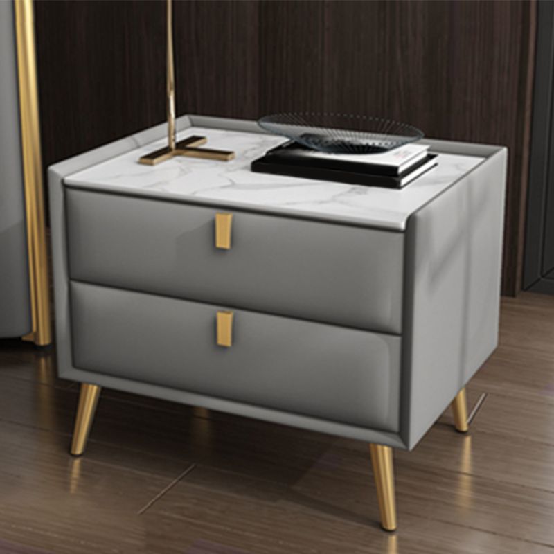 Solid Wood Bedside Table, Modern 2 - Drawer Stone Top Nightstand