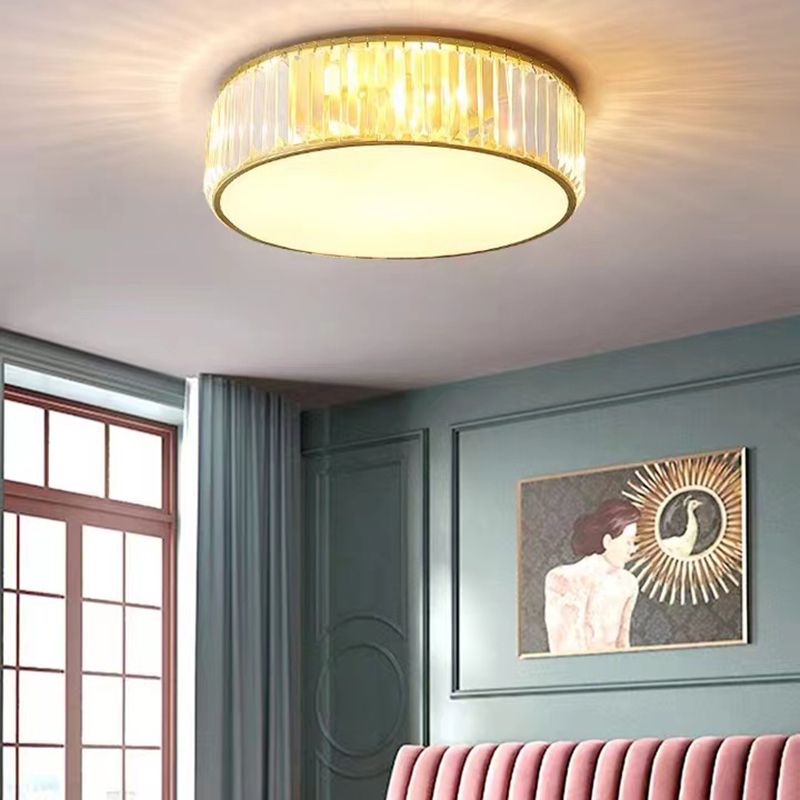 Crystal Drum Flush Lighting Minimal Flush Ceiling Light Fixture