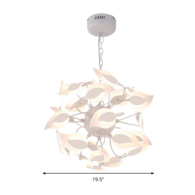 Leaf Chandelier Lighting Fixture Modern Acrylic White LED Hanging Pendant Light for Dining Room