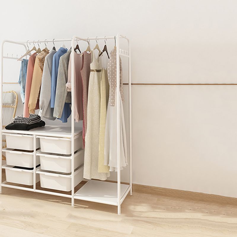 Contemporary Shelves Detail Coat Hooks Metal Coat Rack with Storage