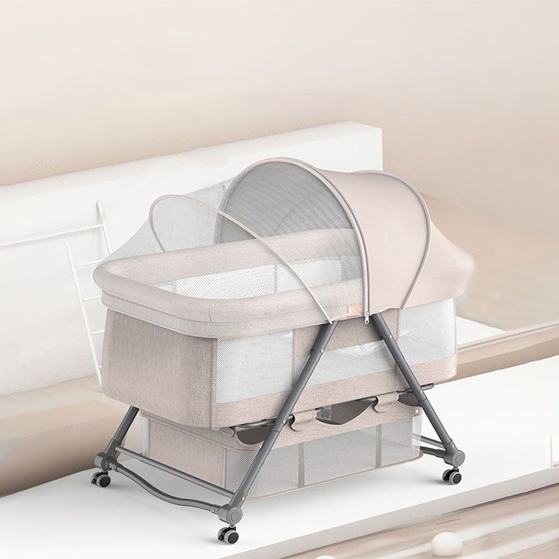 Foldable and Convertible Crib Cradle Square Metal Bassinet with Wheel