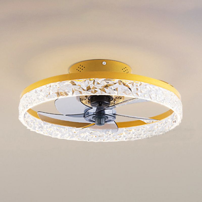 Modern Circular LED Fan Lamp Acrylic Bedroom Semi Flush Mount Ceiling Fan with Light