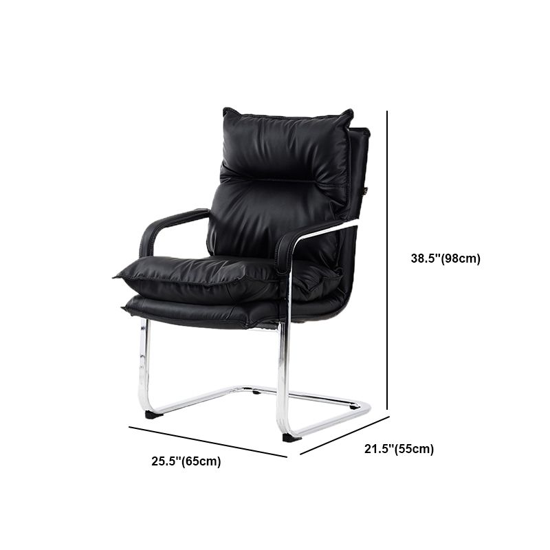 Contemporary Arm Chair Black Leather Fixed Arms Office Chair