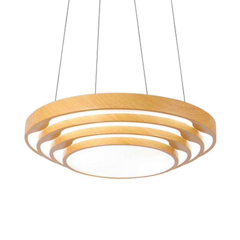 Modern Multi-Layer LED Hanging Pendant Light Wood 1-Light Office Ceiling Fixture in Warm/White Light