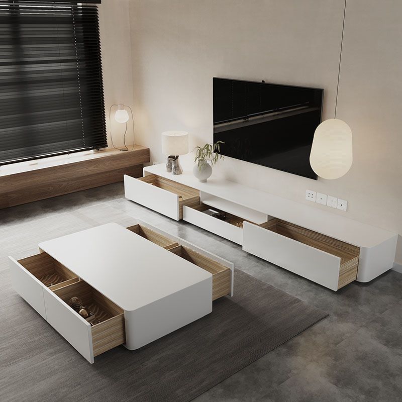 Contemporary Wood TV Stand 3 Drawers and Open Shelf TV Cabinet in White