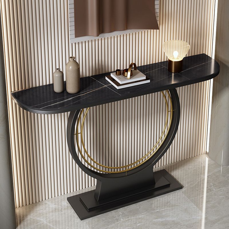 Stain Resistant Half Moon Glam Abstract Slate/metal Console Table