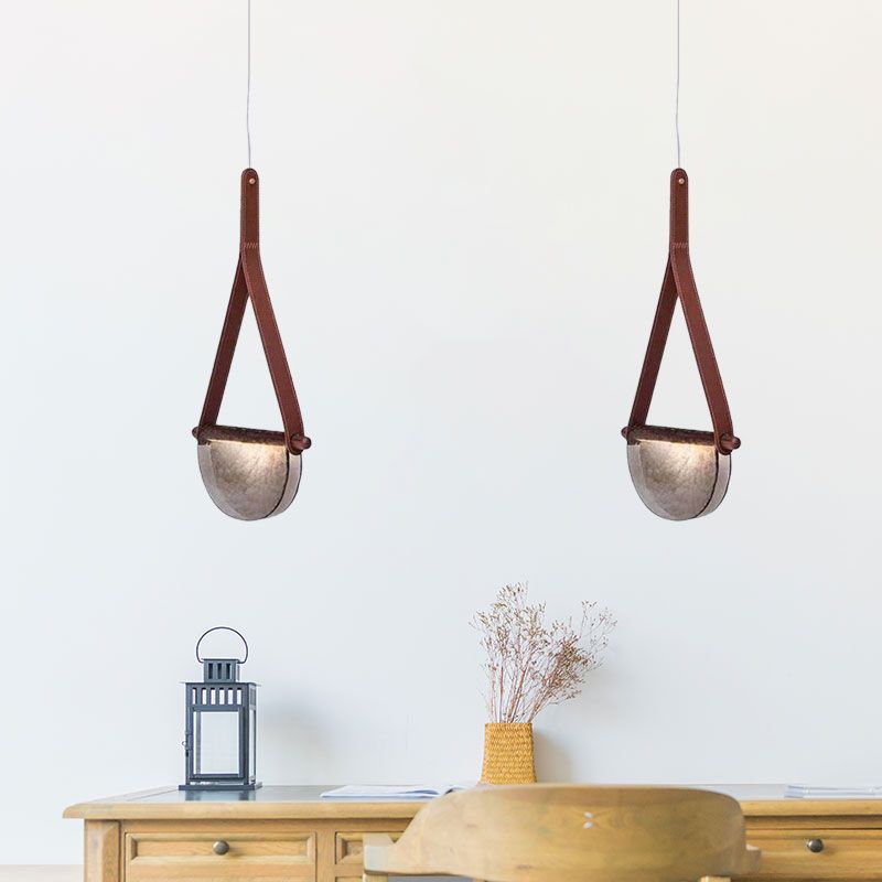 Modernist Raindrop Pendant Light Kit Smoke Grey/Clear/Amber Glass Dining Table LED Hanging Lamp with Brown Leather Strap