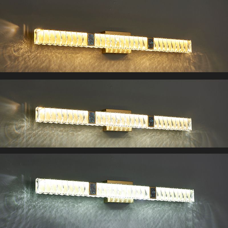 Stainless Steel Wall Sconce Linear Shape Vanity Lamp with Crystal Shade for Bathroom